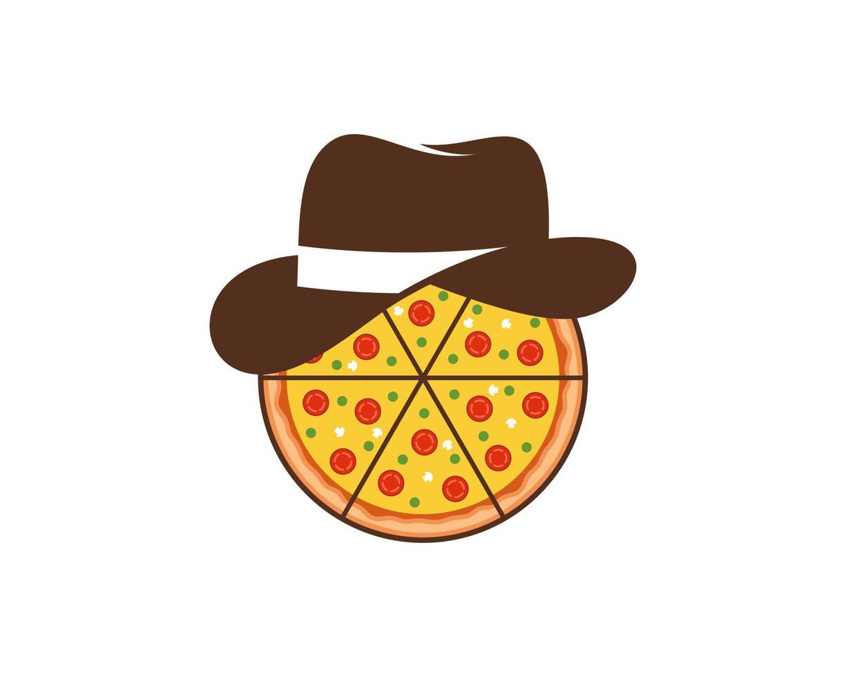 Delicious italian pizza with cowboy hat vector
