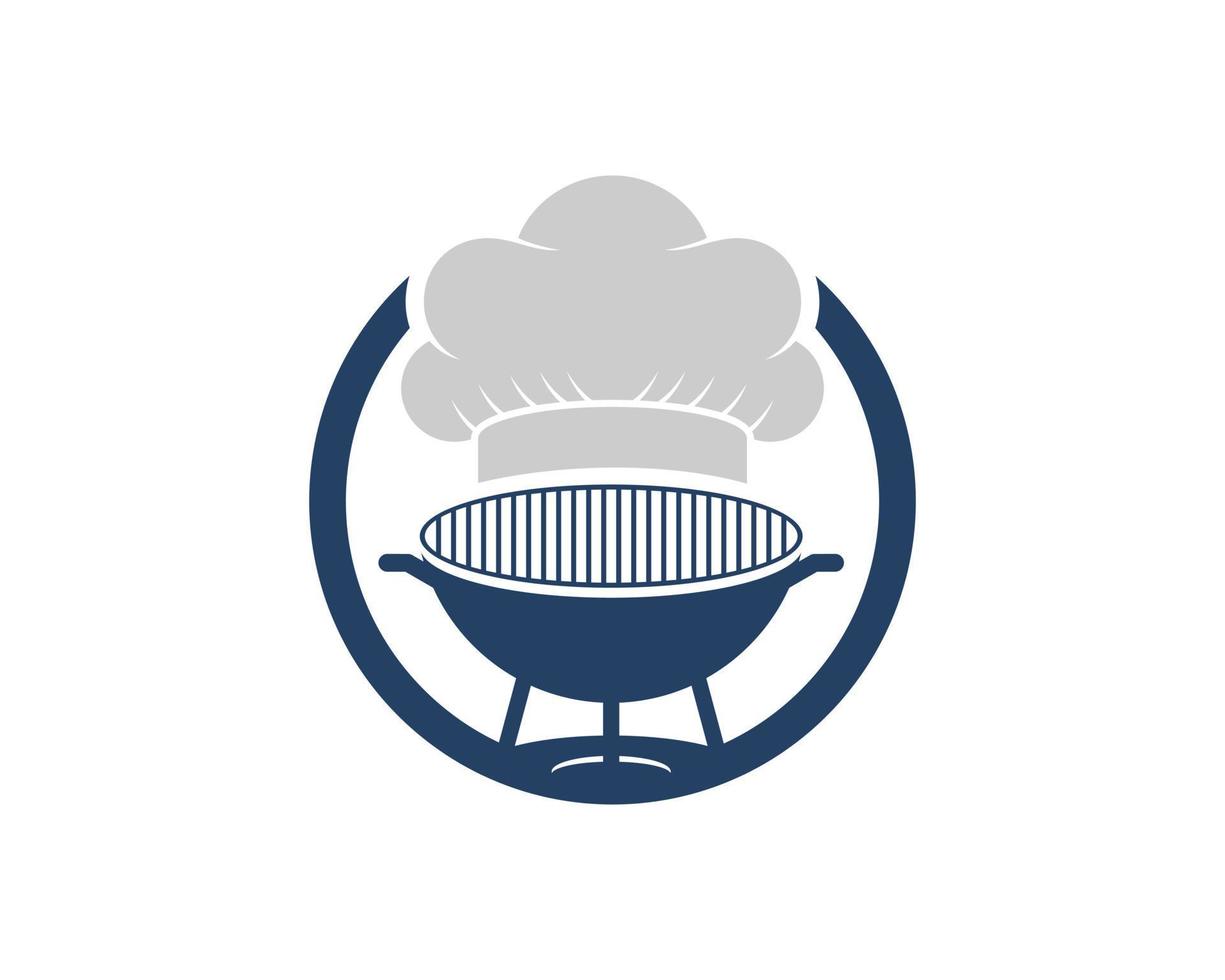 Circle shape with barbeque grill and chef hat vector