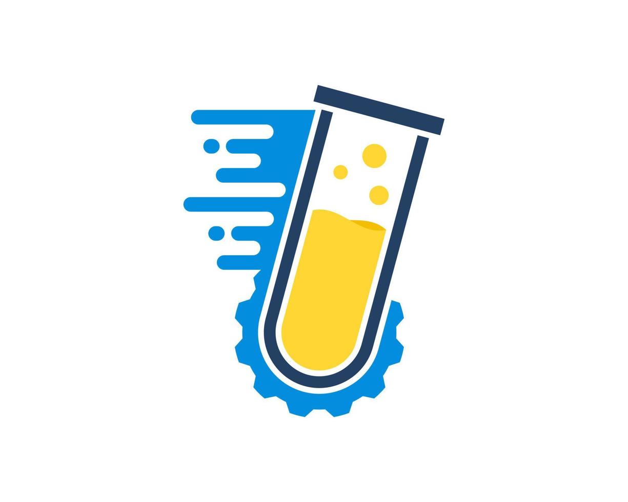 Laboratorio de botella rápida con líquido amarillo y equipo. vector