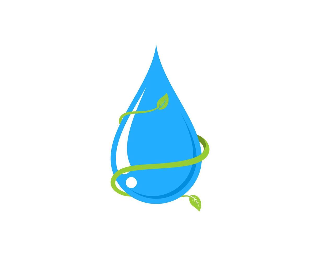 Blue water drop with wrapped in leaves vector