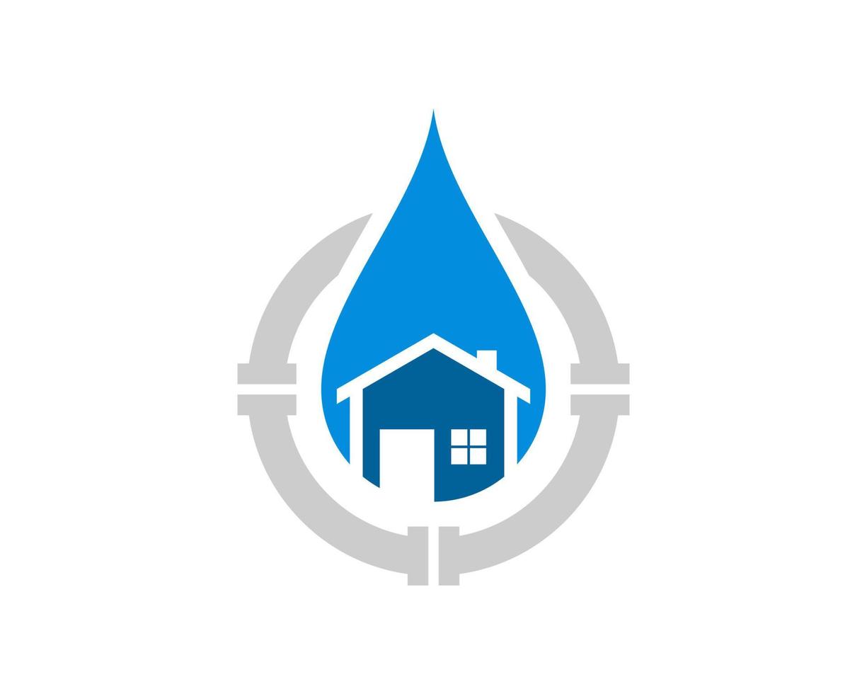 Water drop with simple house and circular pipe vector