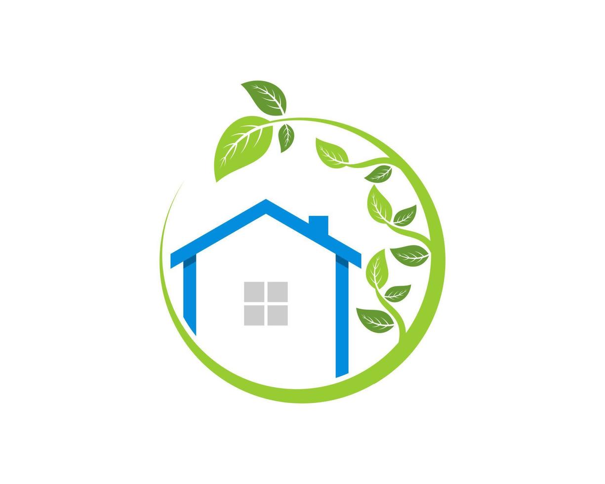 Circular nature leaf with simple house inside vector