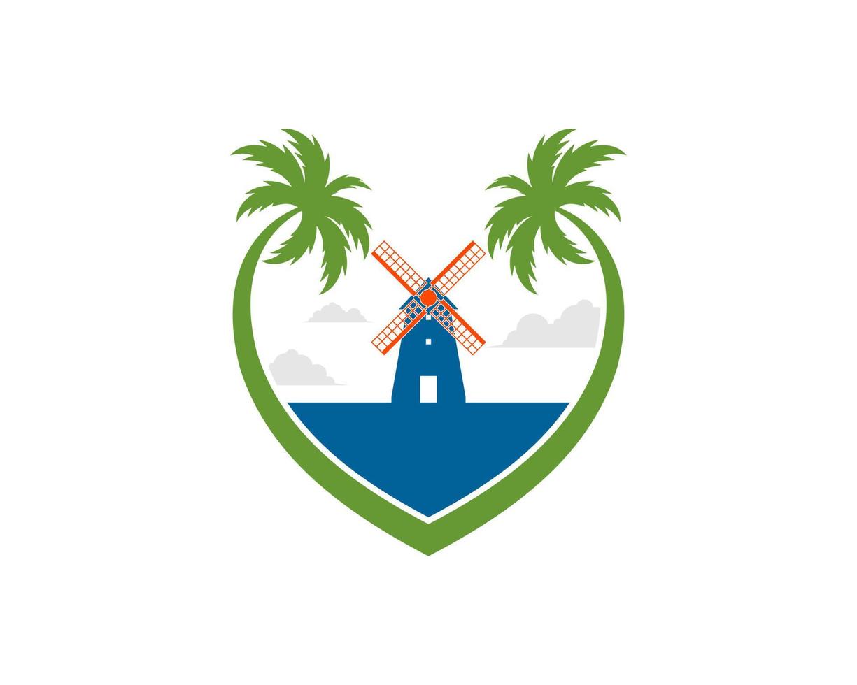 Love palm tree with windmill inside vector