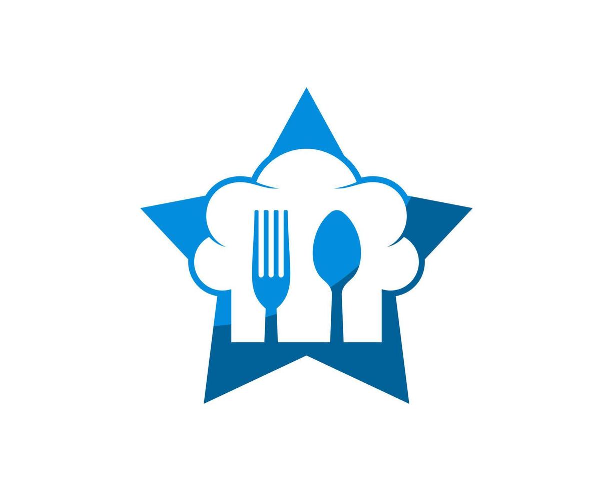 Simple star shape with chef hat and fork spoon inside vector