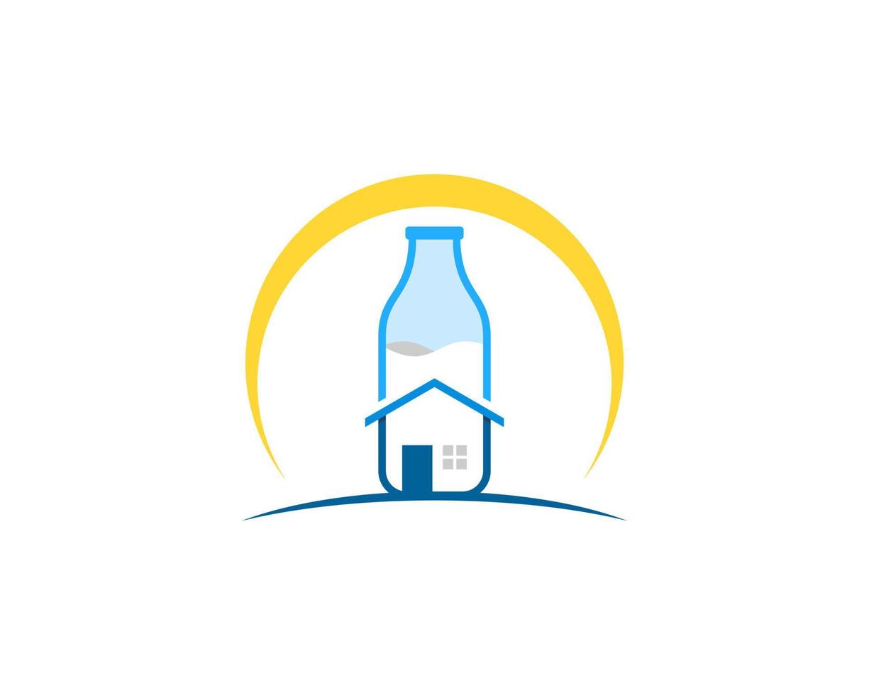 Milk bottle house with yellow swoosh vector