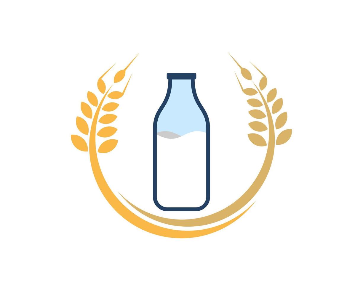 Circular wheat with milk bottle inside vector