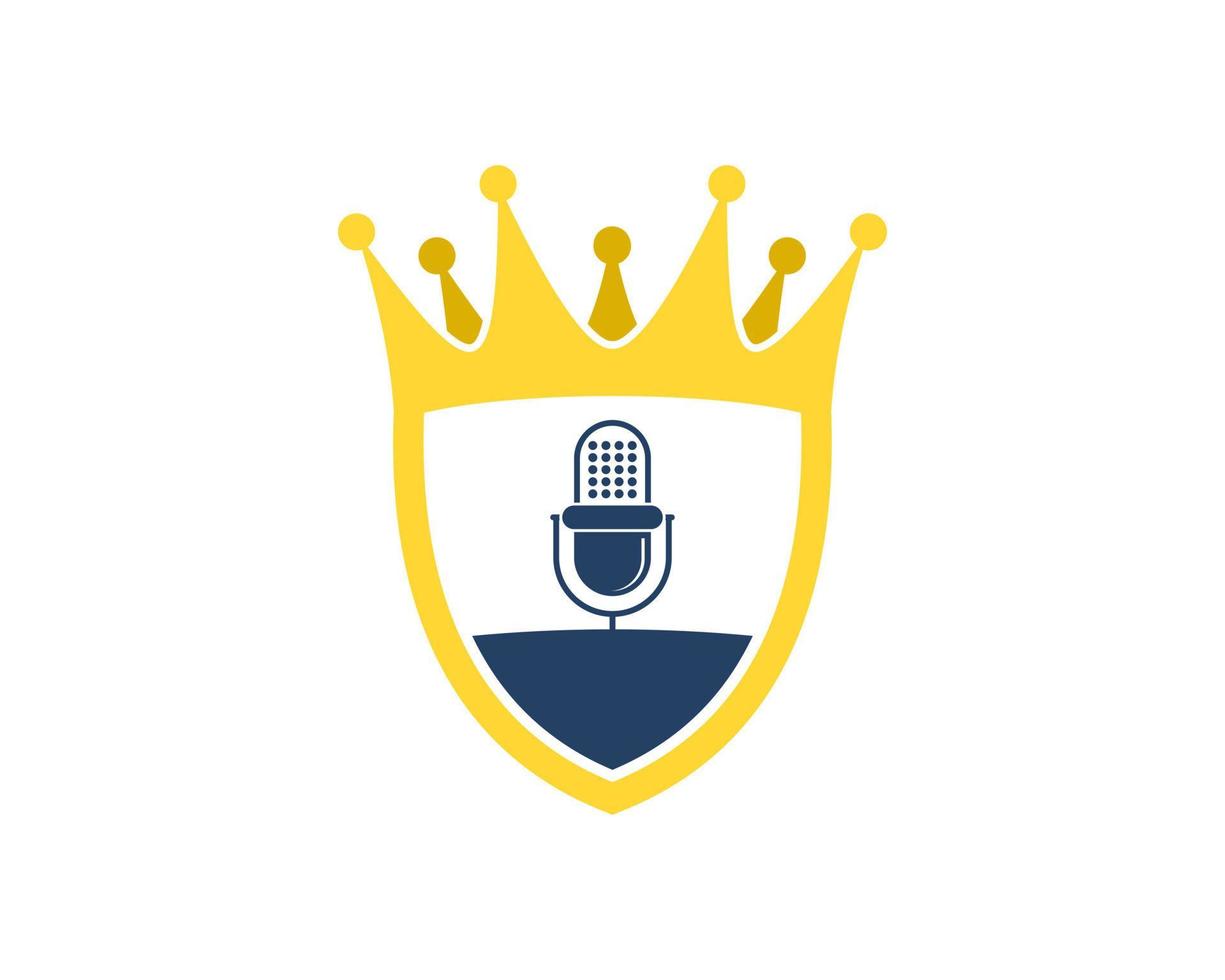 Shield with crown and music microphone inside vector