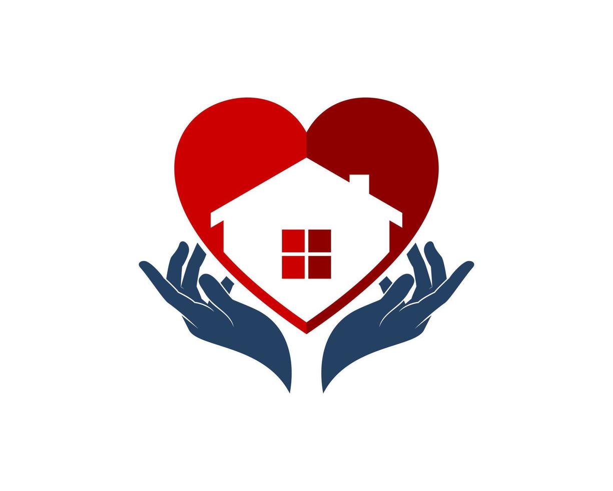 Love shape with house and hand care vector