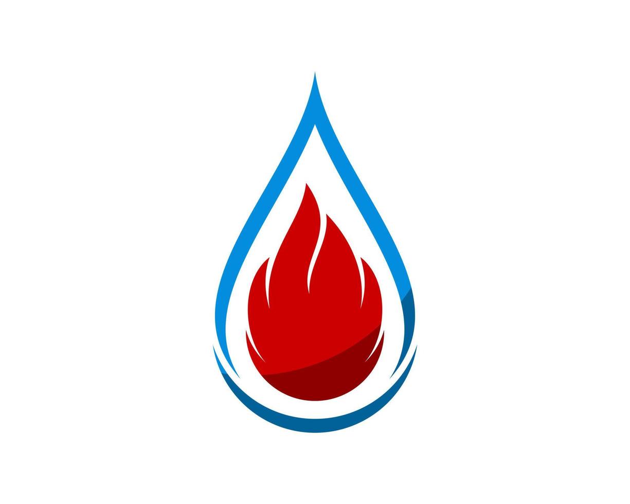 Abstract water drop with fire flames inside vector