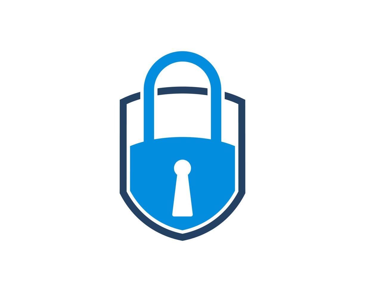 Protection shield with padlock and key hole vector