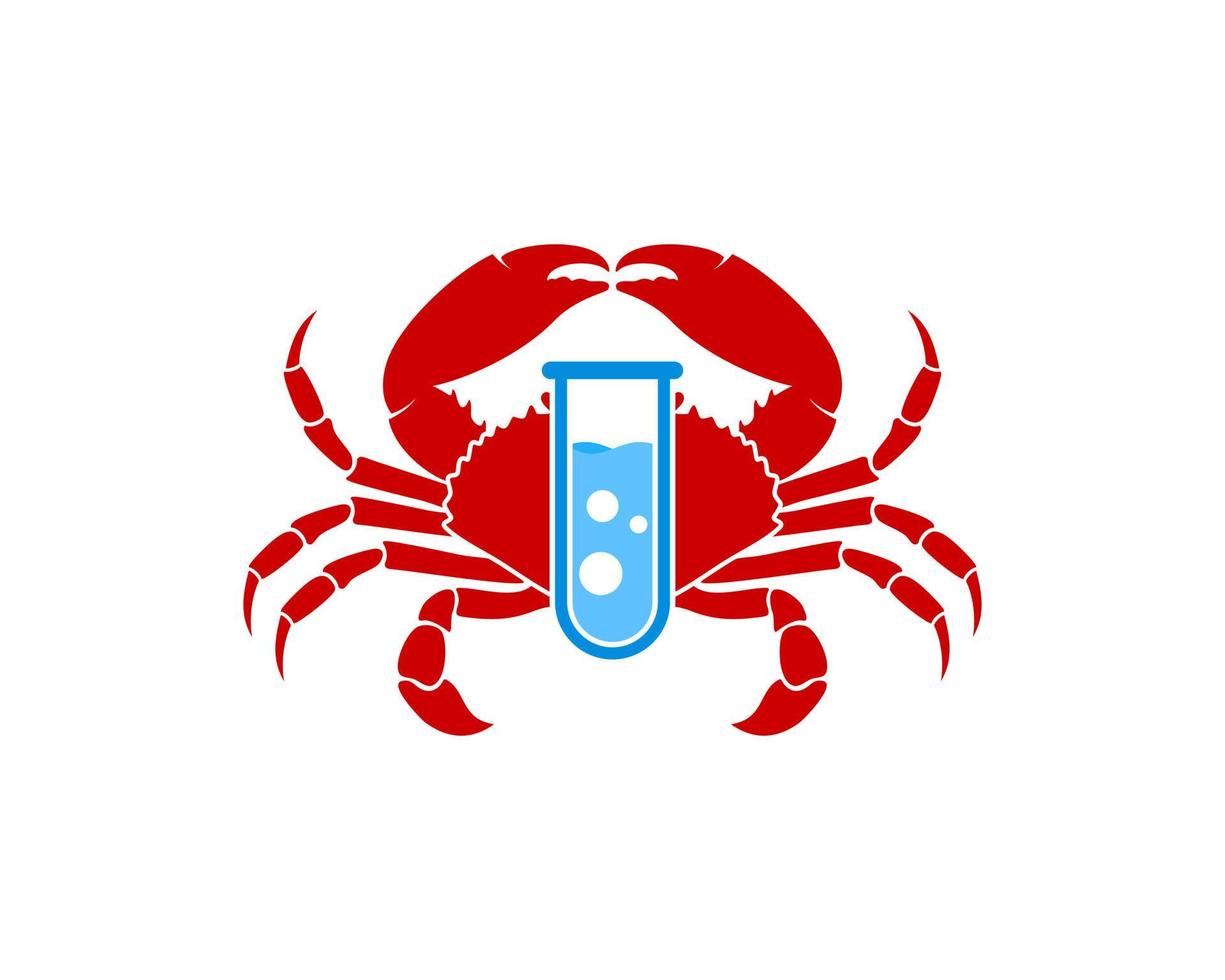 Red crab with bottle laboratory and blue liquid vector