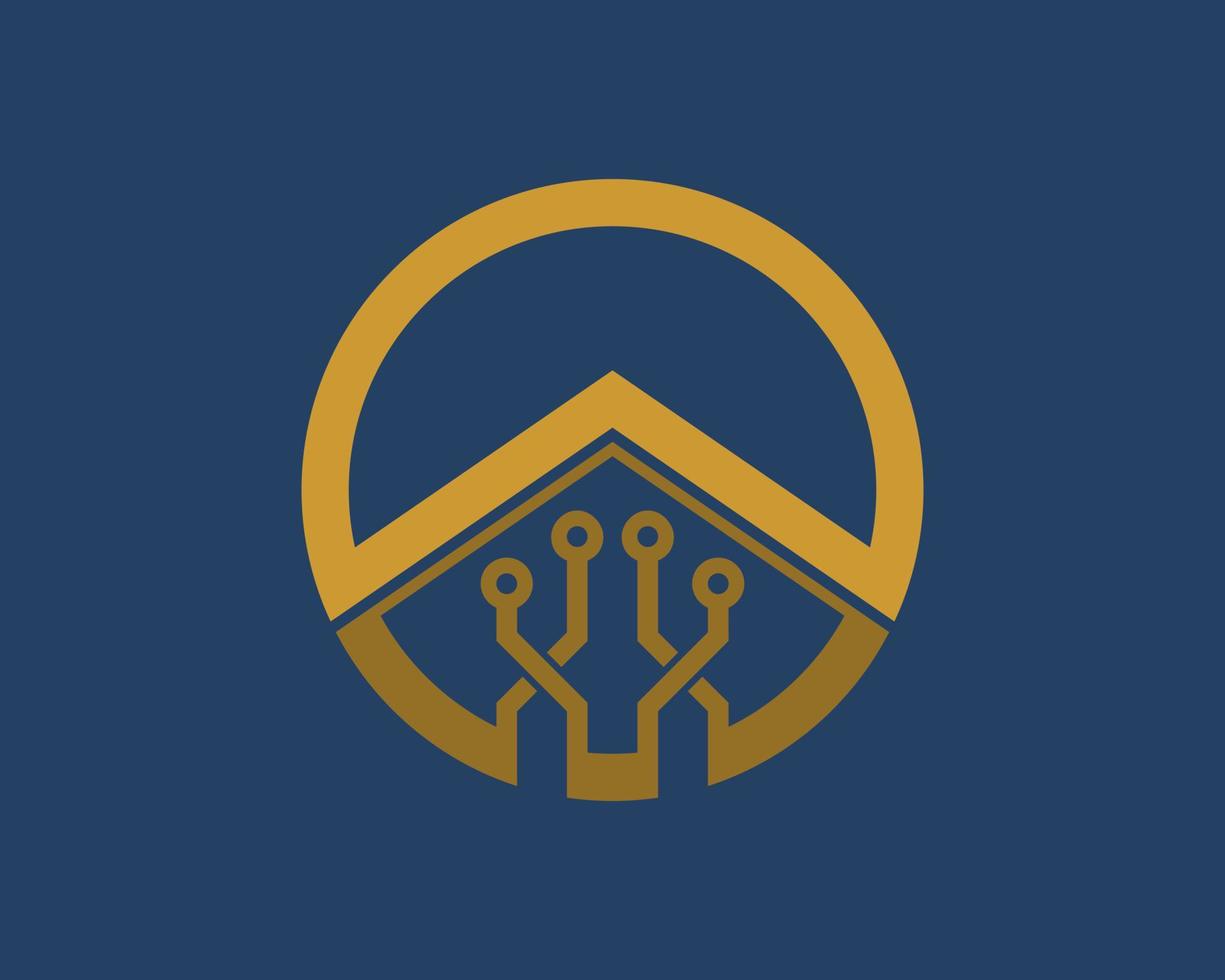 Gold circle shape with circuit technology inside vector