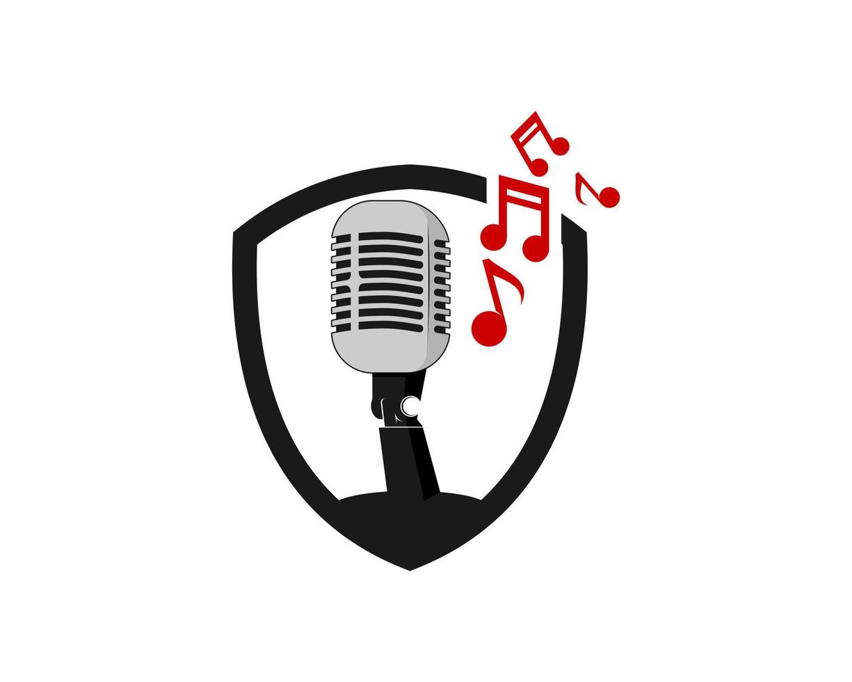 Shield with podcast microphone inside vector