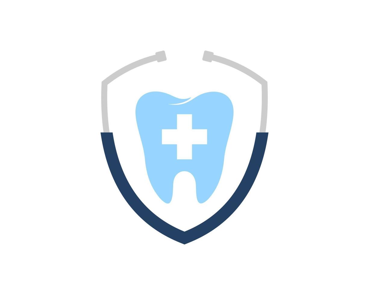 Shield with stethoscope and healthy tooth inside vector