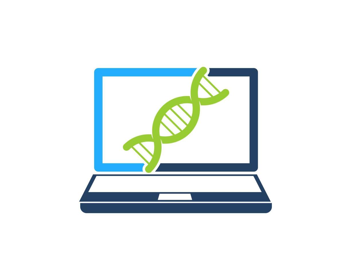 Laptop computer with DNA symbol inside vector