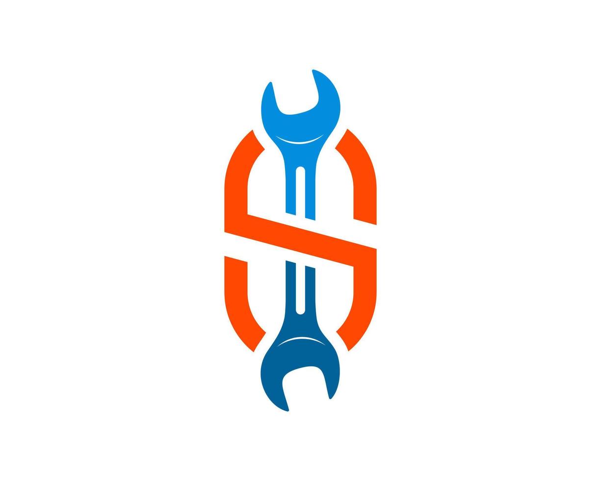 Wrench service with infinity S letter initial inside vector