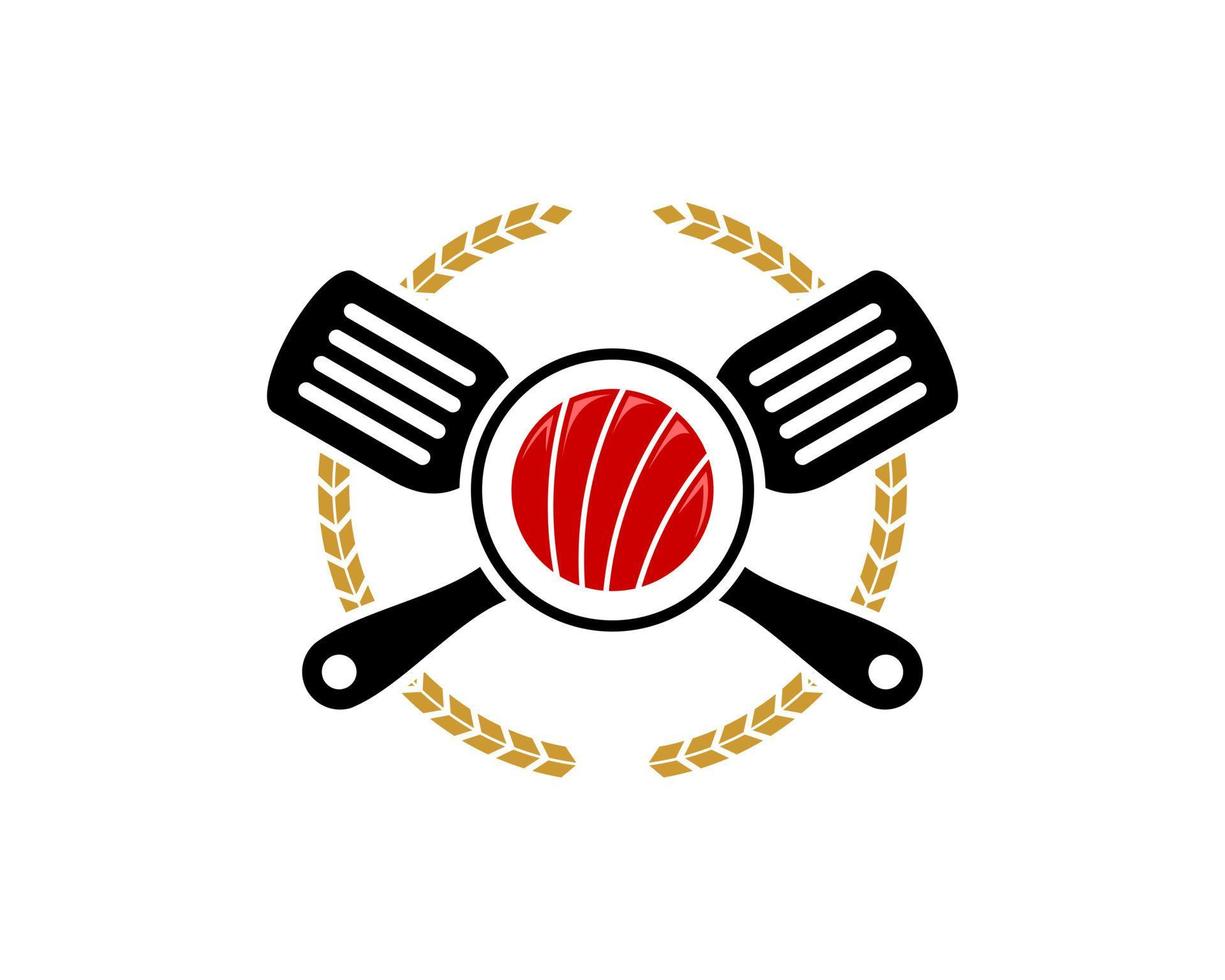 Circular wheat with cross spatula and sushi inside vector