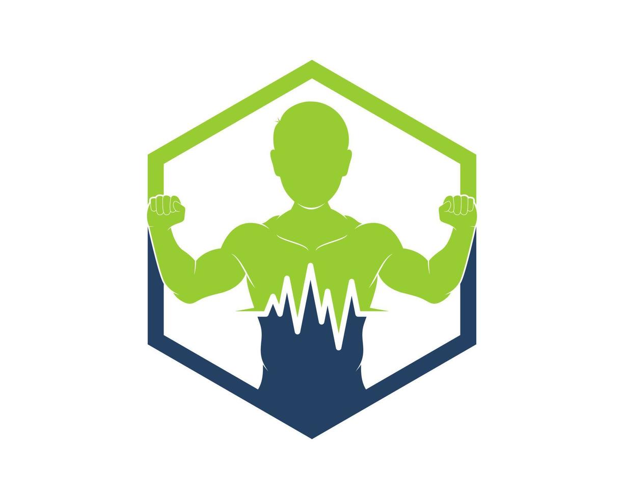 Strong man bodybuilding inside the hexagon shape vector