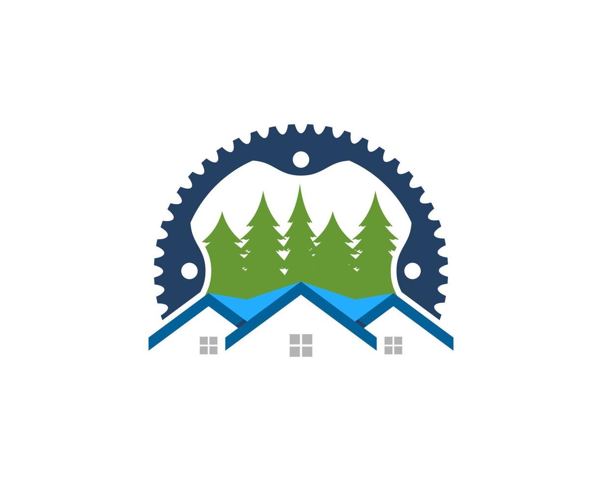 Bike gear with modern house and pine tree vector