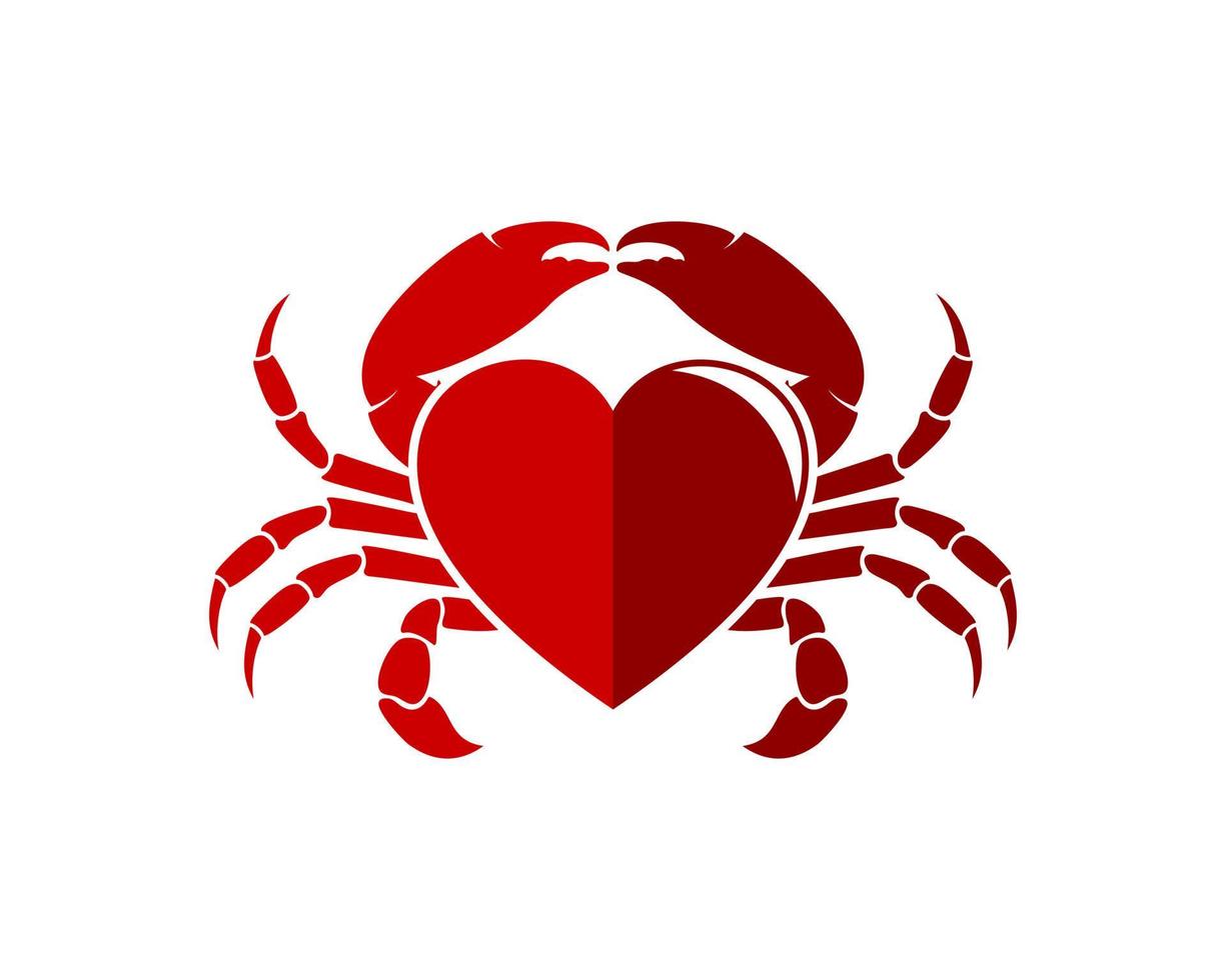 Red crab seafood with love shape inside vector