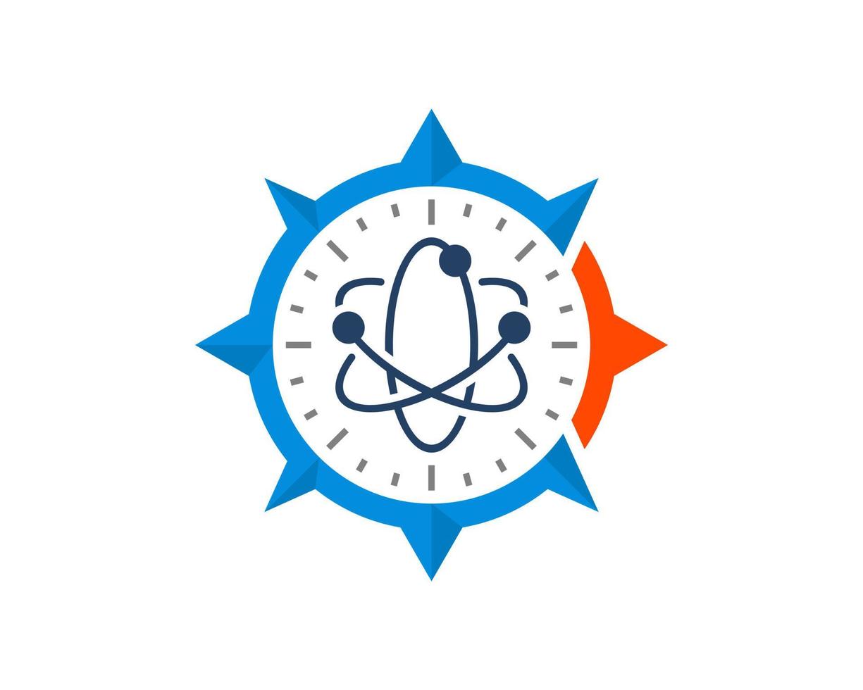 Modern compass with atom symbol inside vector