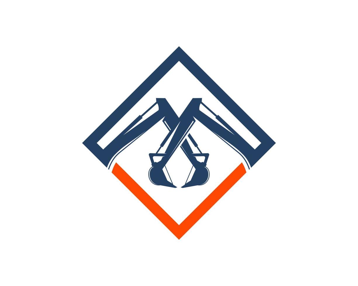 Square shape with cross construction excavator inside vector