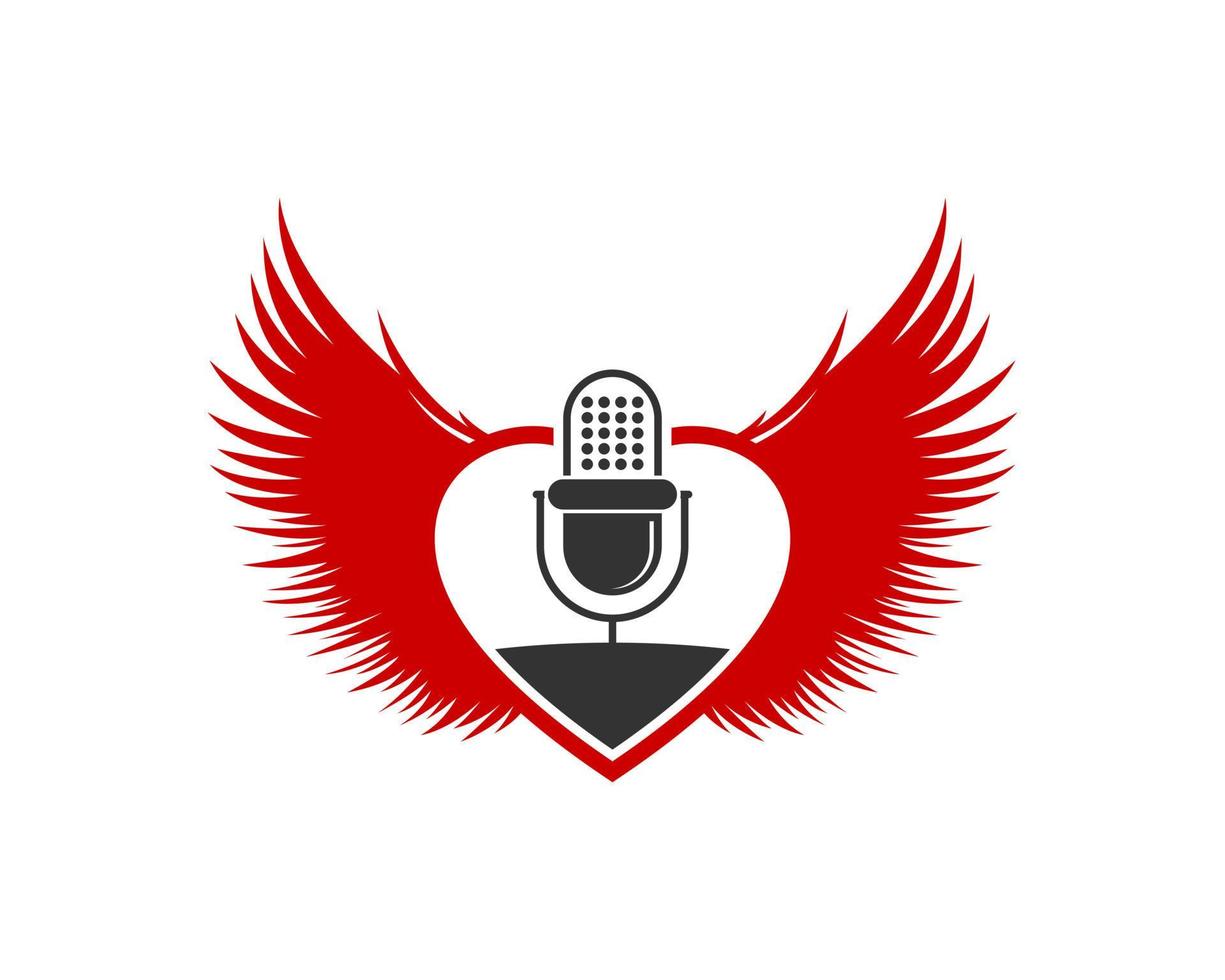 Love shape with spread wings and music microphone vector
