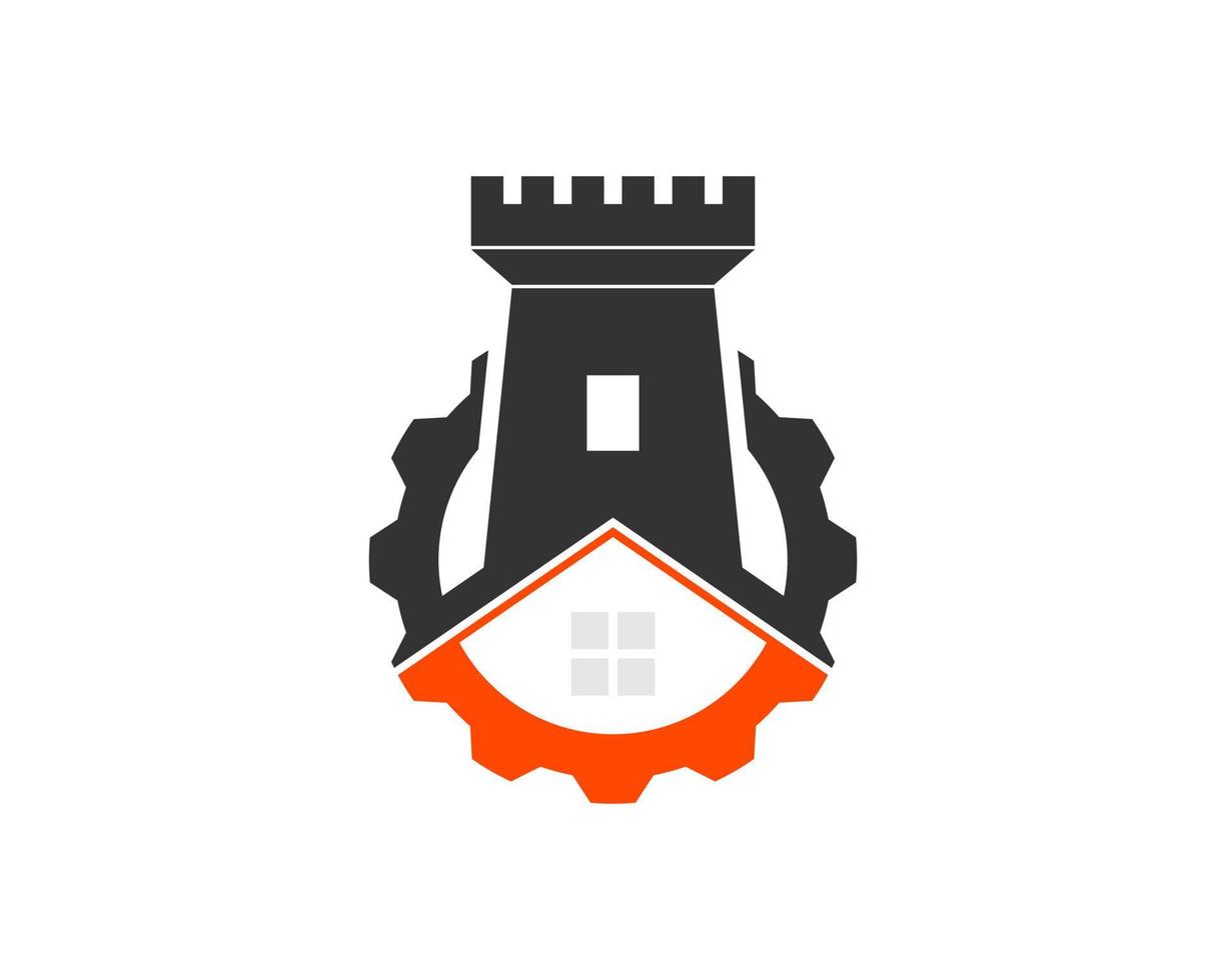 Gear with simple house and ancient fortress on the top vector