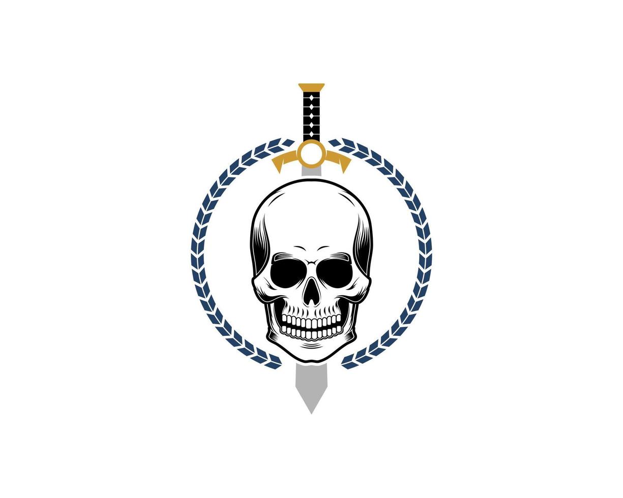 Circular wheat with skull and sword vector