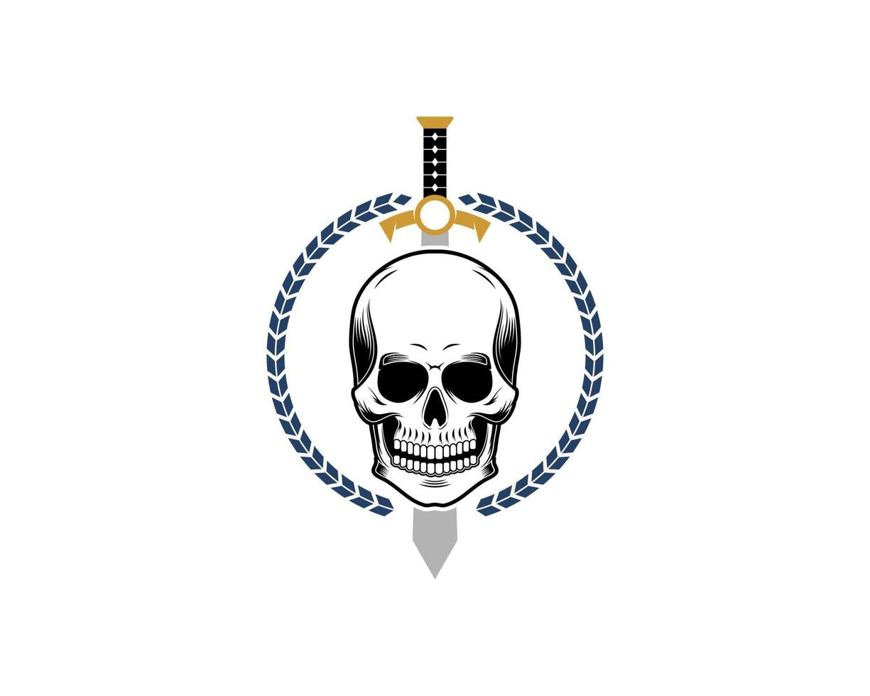 Circular wheat with skull and sword vector