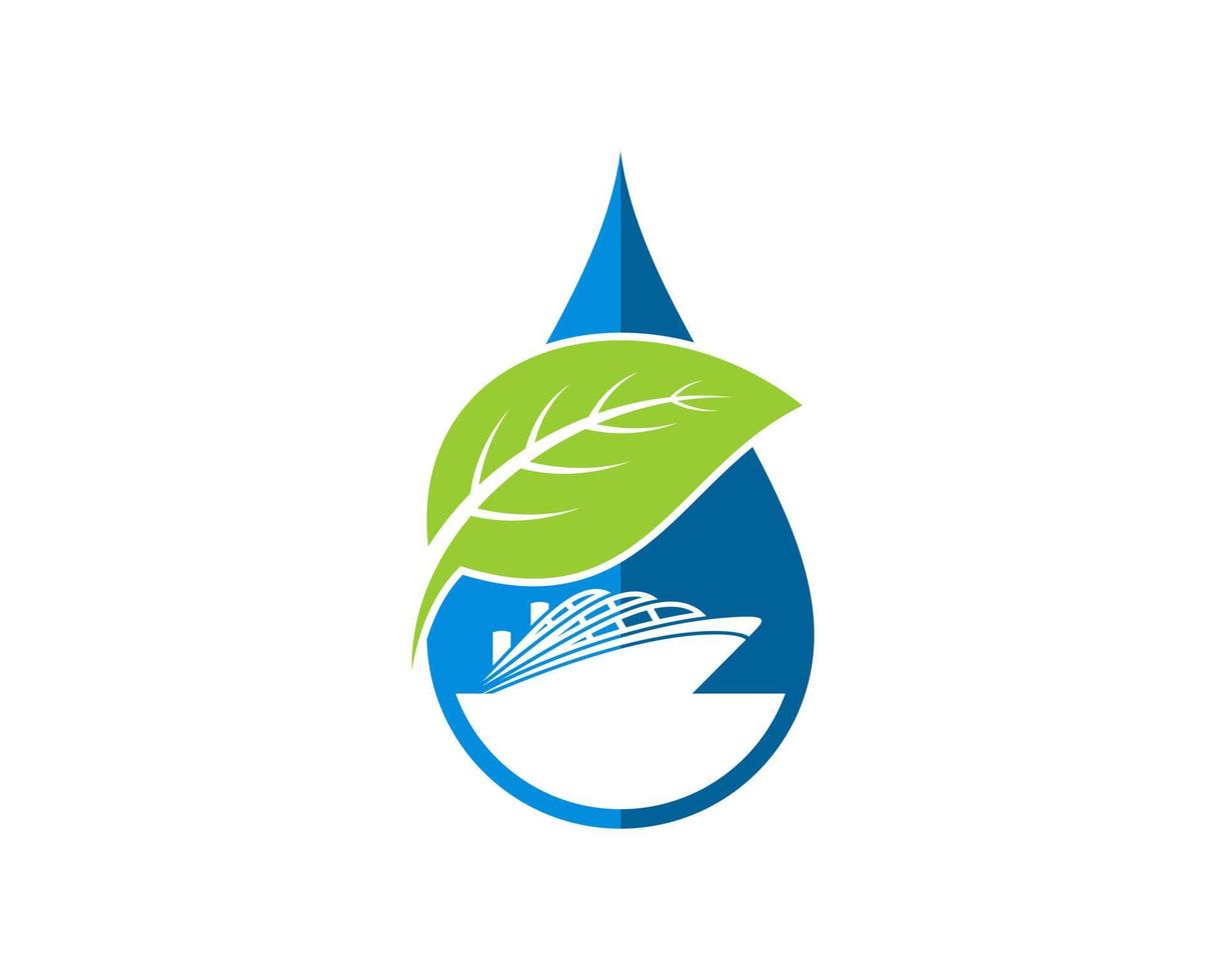 gota de agua con barco moderno y hoja de la naturaleza vector