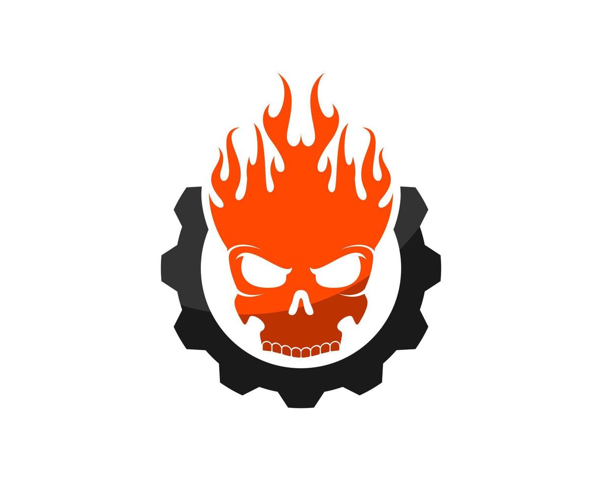 Mechanical gear with skull head and fire vector