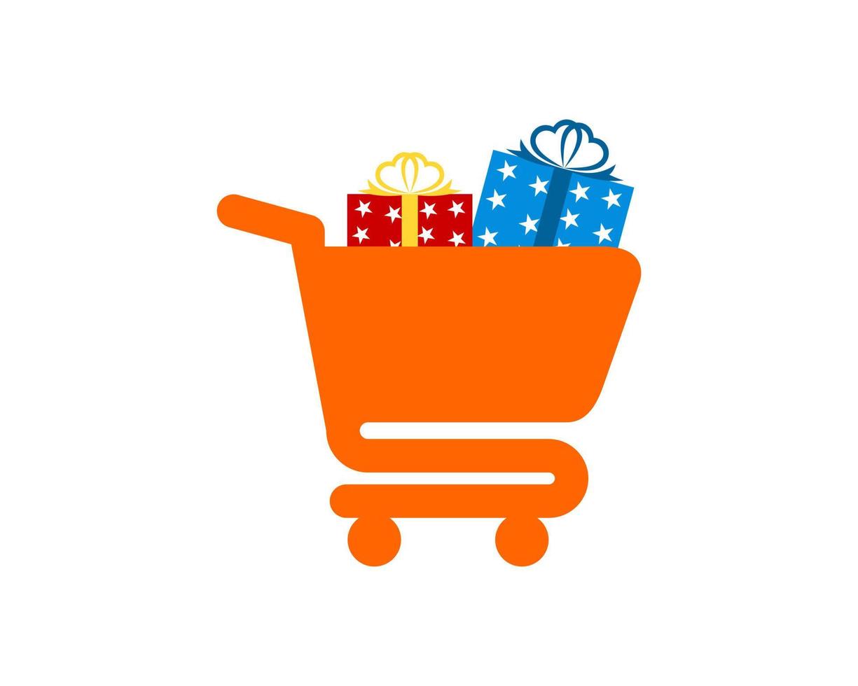 Simple shopping chart with gift box vector