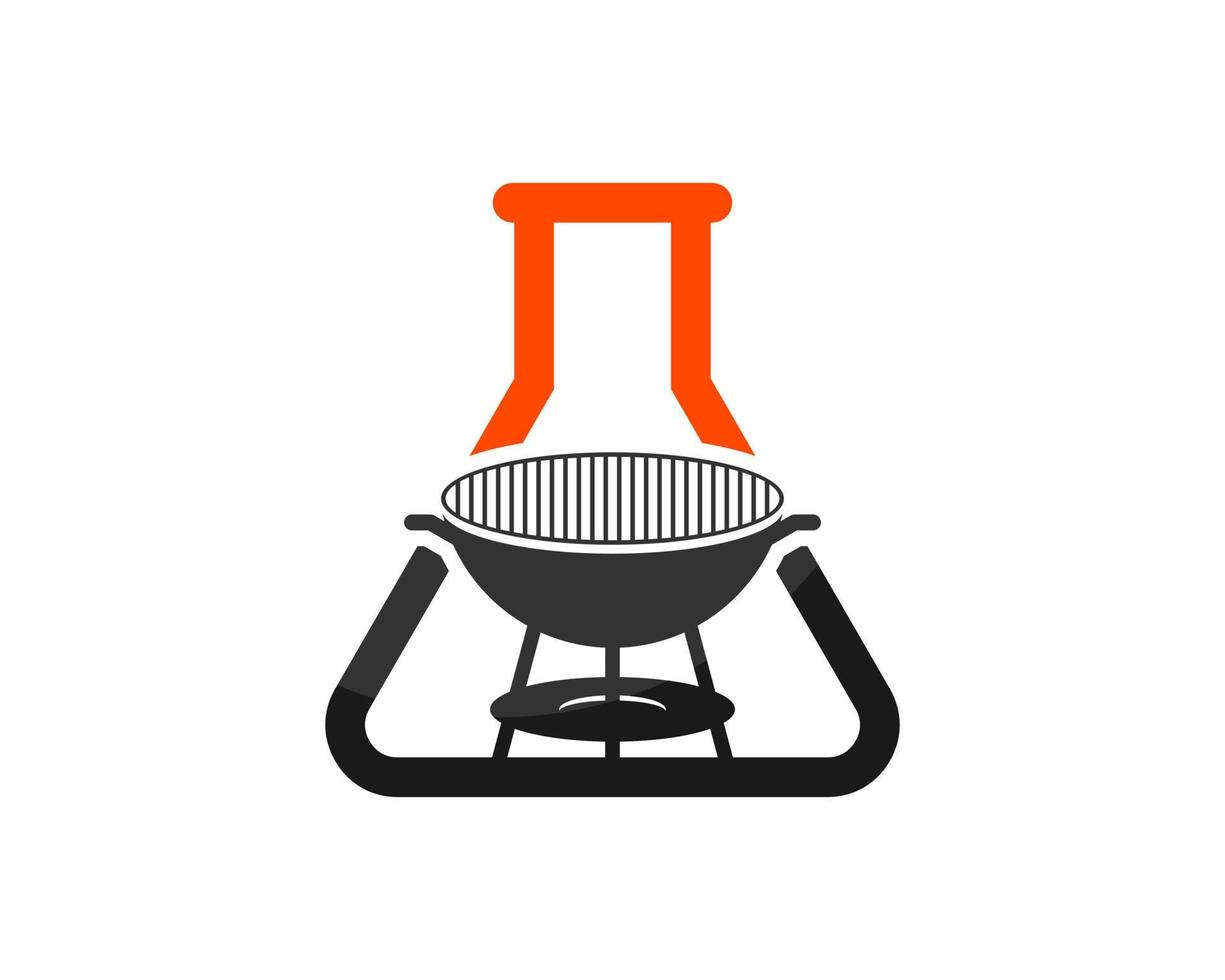 triangle bottle laboratory with barbeque grill inside vector