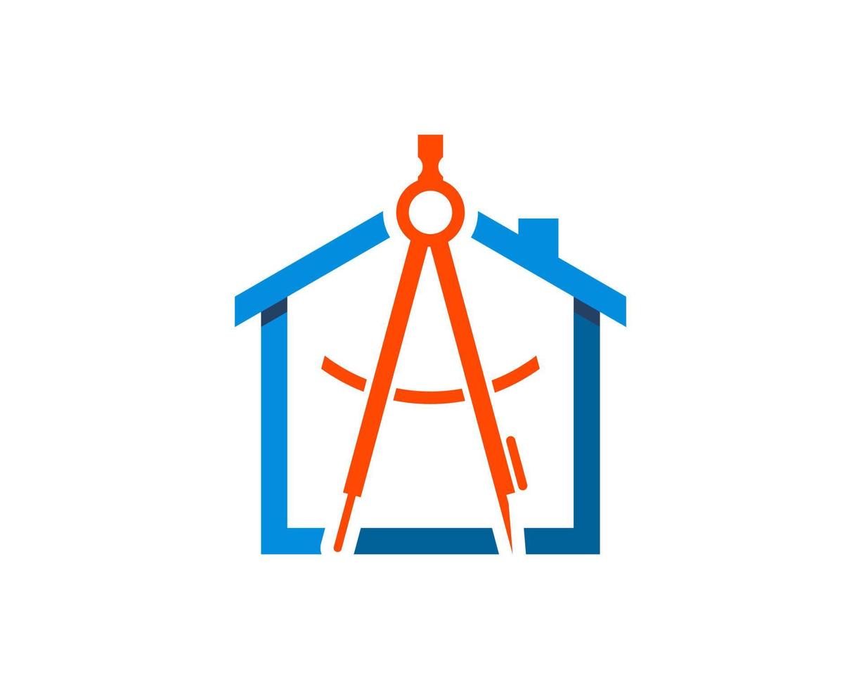 Simple house with architect equipment inside vector