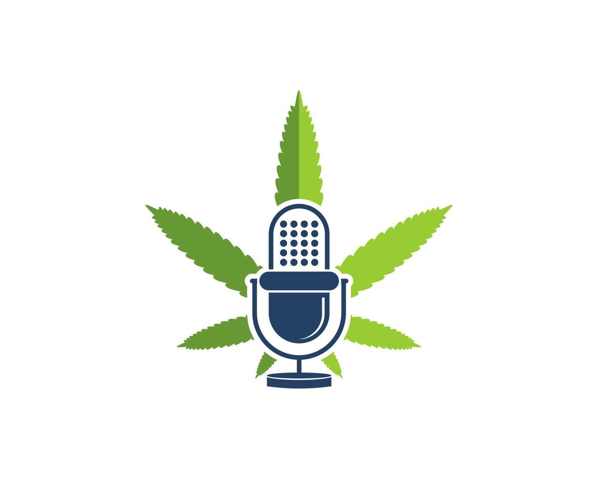 Cannabis leaf with podcast microphone vector