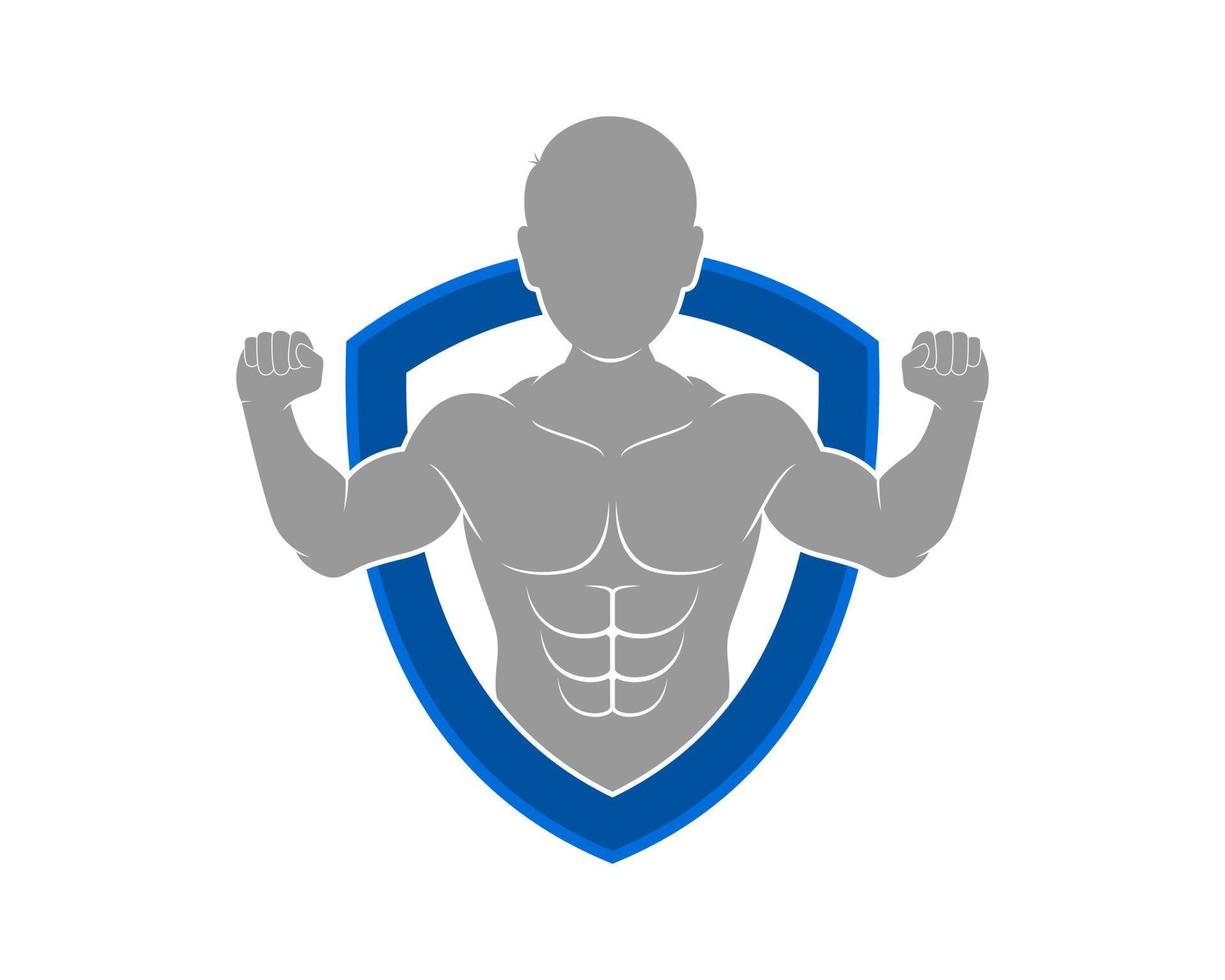 hombre fuerte fitness dentro de la protección del escudo vector