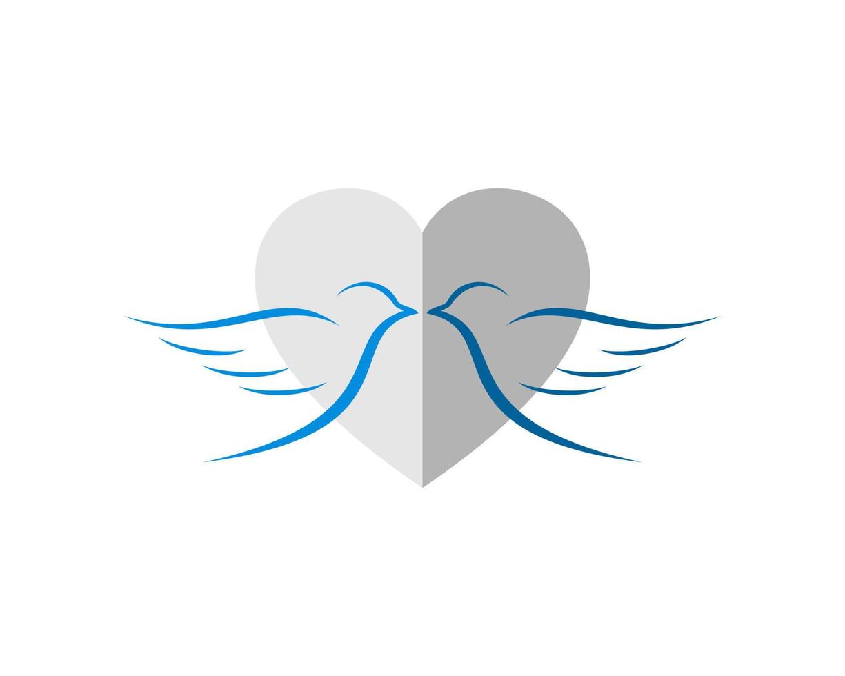 Simple love shape with twin flying bird vector