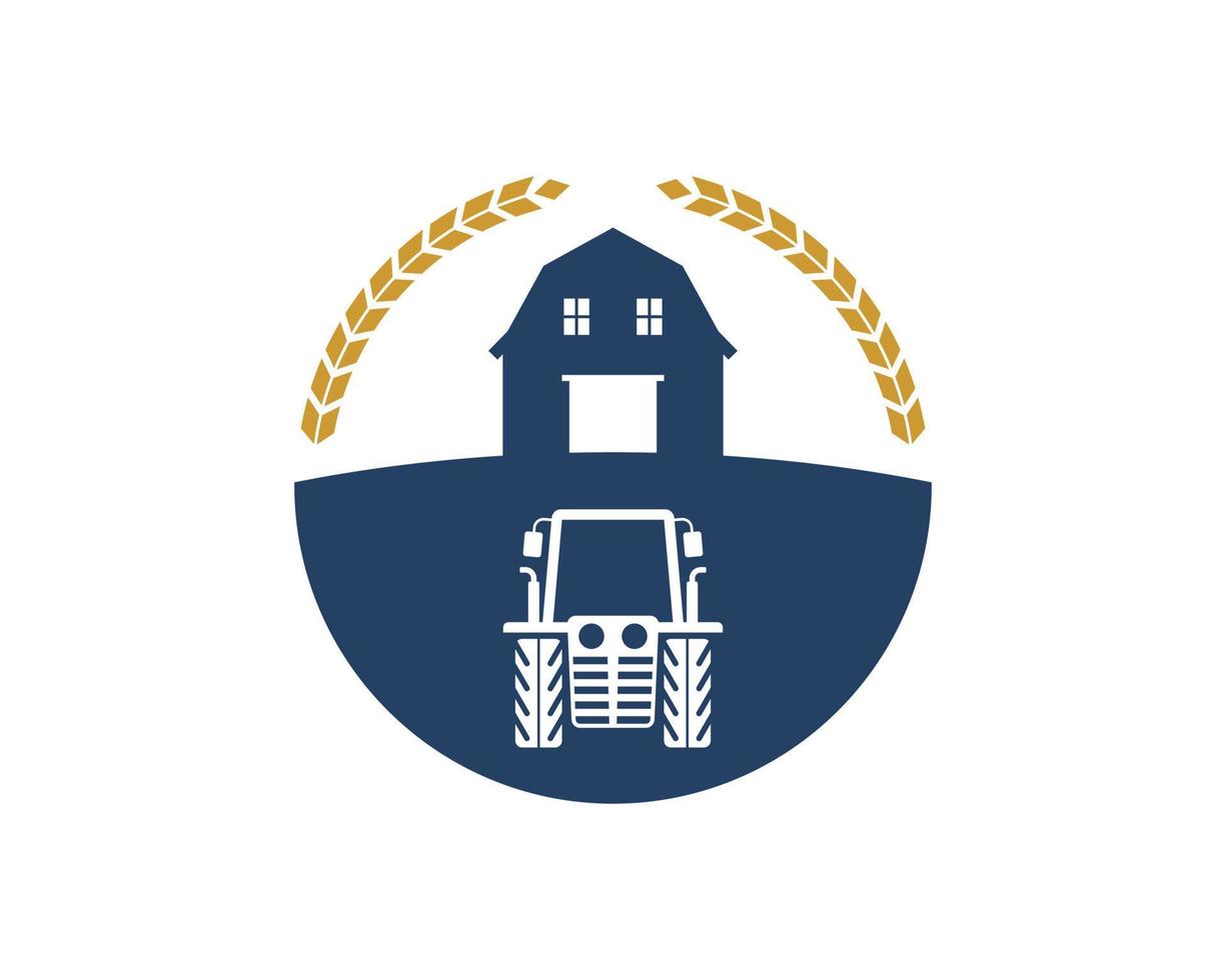 Farm barn with tractor and circular wheat vector
