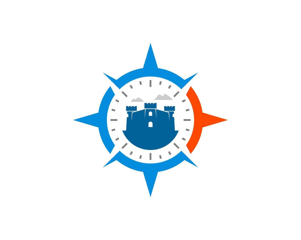 Modern compass with fortress inside vector