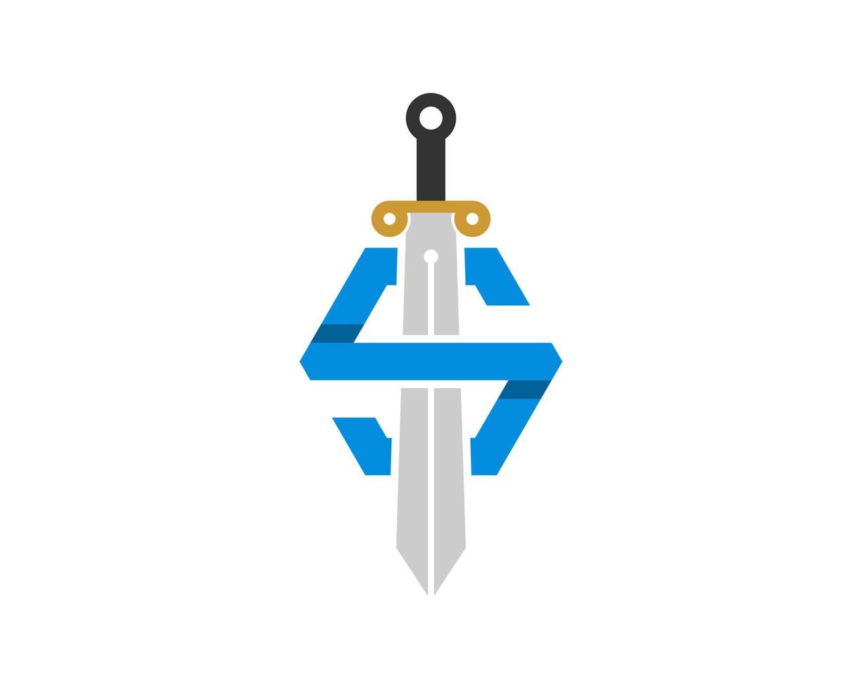 Simple knight sword with S letter initial vector