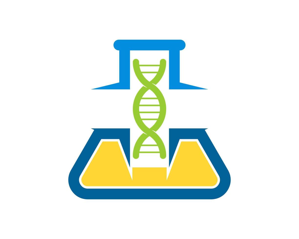 triangle bottle laboratory with DNA symbol inside vector