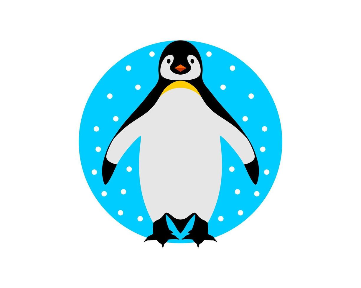 lindo pingüino dentro del círculo azul con nieve vector
