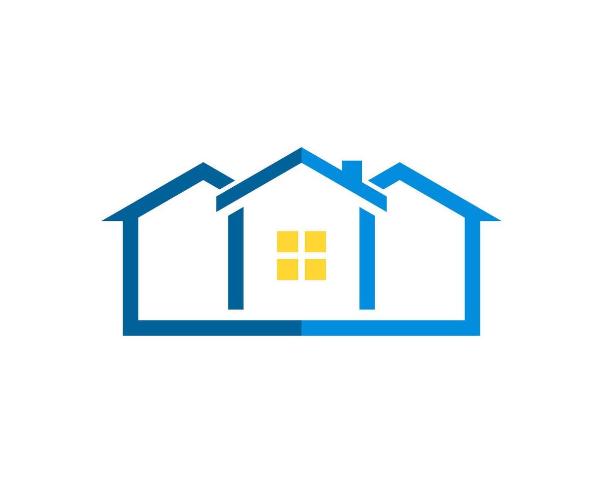 Three simple house in blue colors and yellow window vector