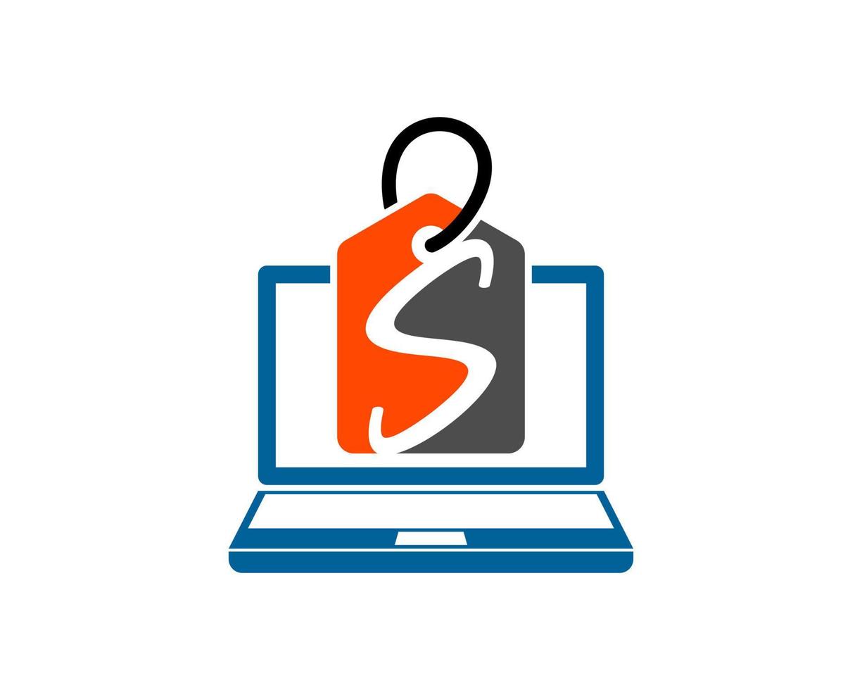 Laptop computer with shopping price tag and S letter initial vector