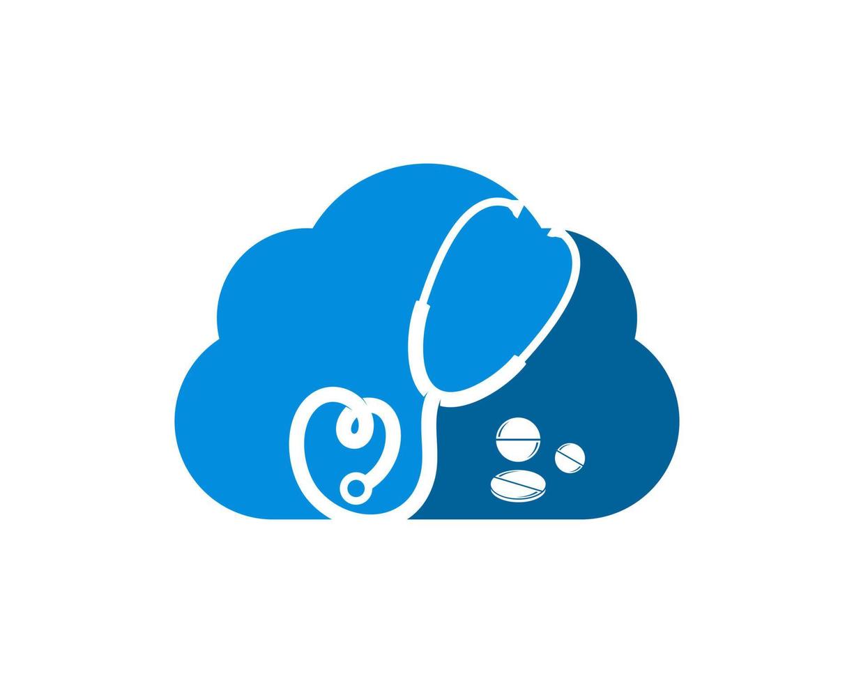 Simple cloud with stethoscope and medical pills inside vector