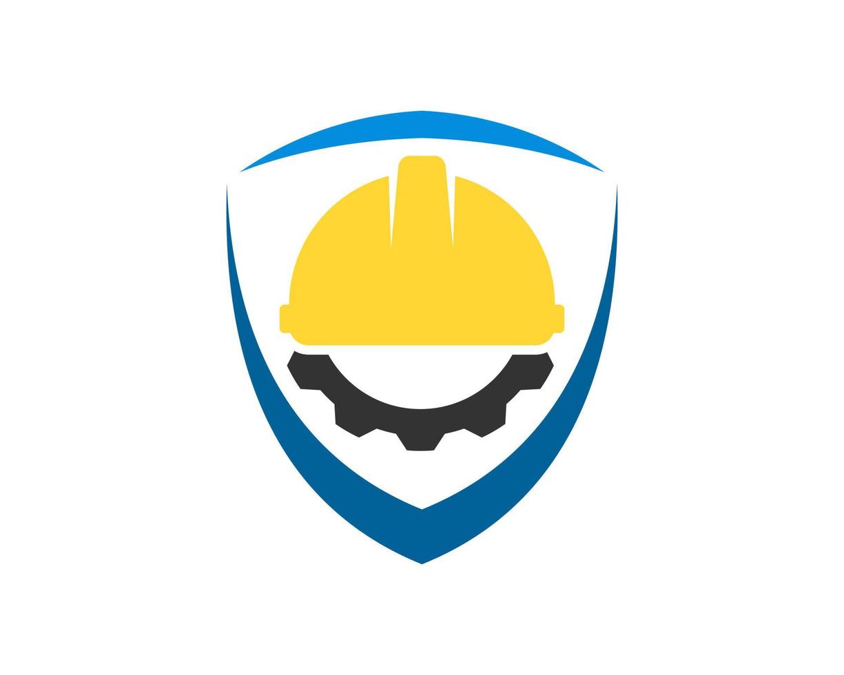 Abstract shield with safety helmet and gear inside vector