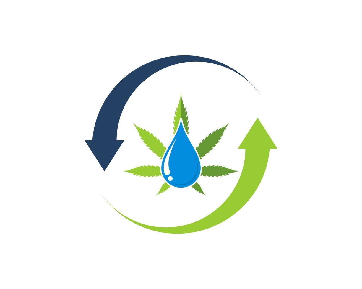 Upside down arrow with cannabis leaf and water drop inside vector