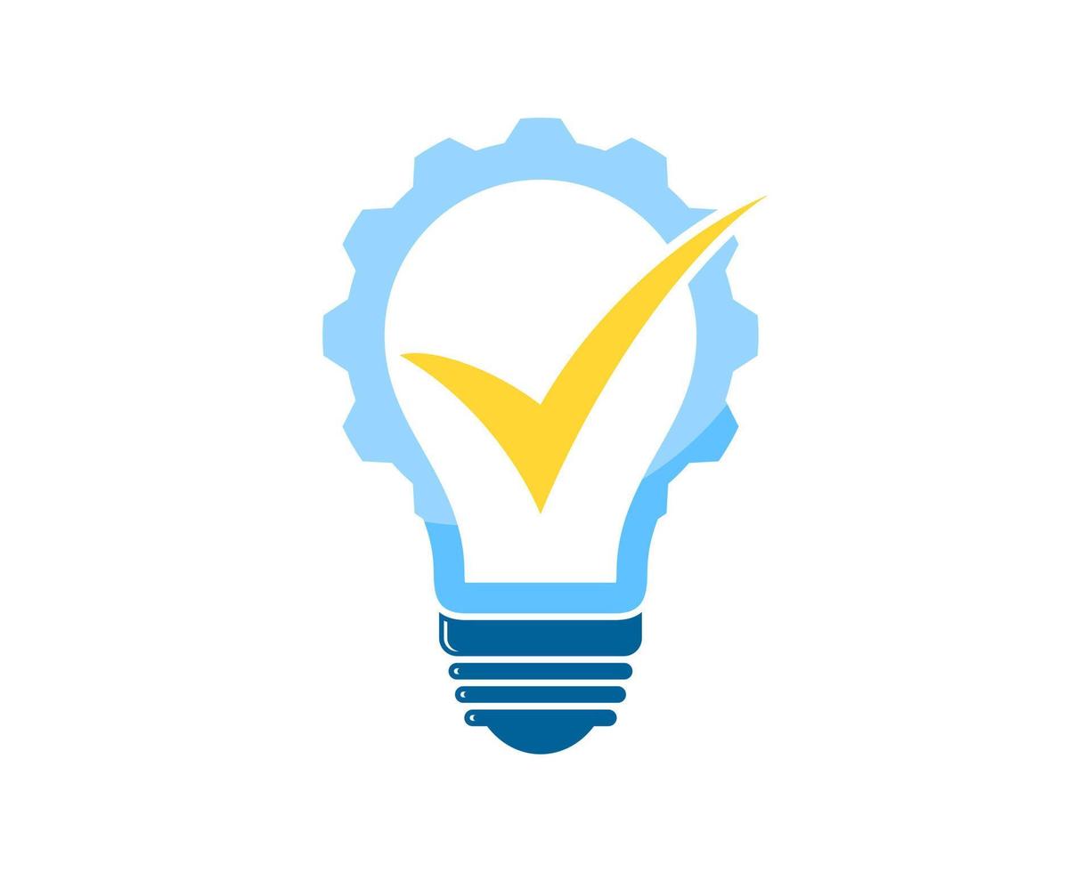 Bulb with mechanical gear and checked symbol inside vector