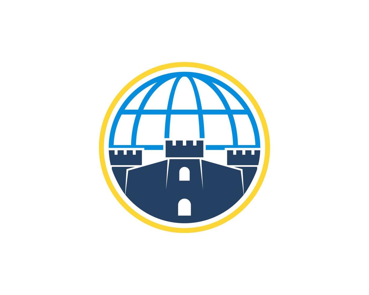 Circle shape with abstract world and fortress vector